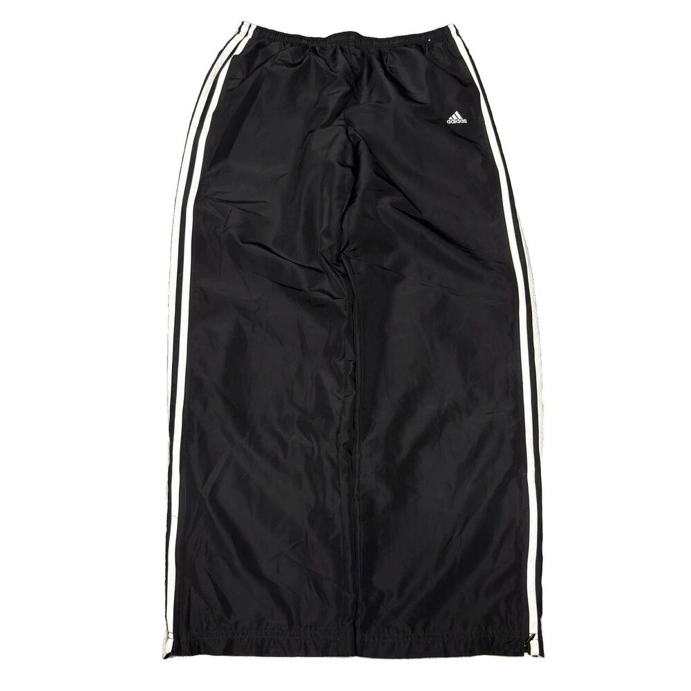 Vintage Adidas Track Pants Mens Size Large Black Mesh Lined Zip Ankle Baggy Y2K